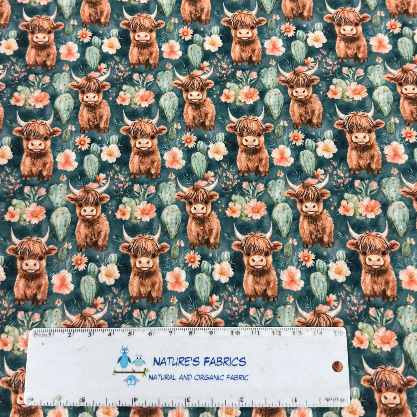 Highland Cows in the Garden 1 mil PUL Fabric - Made in the USA