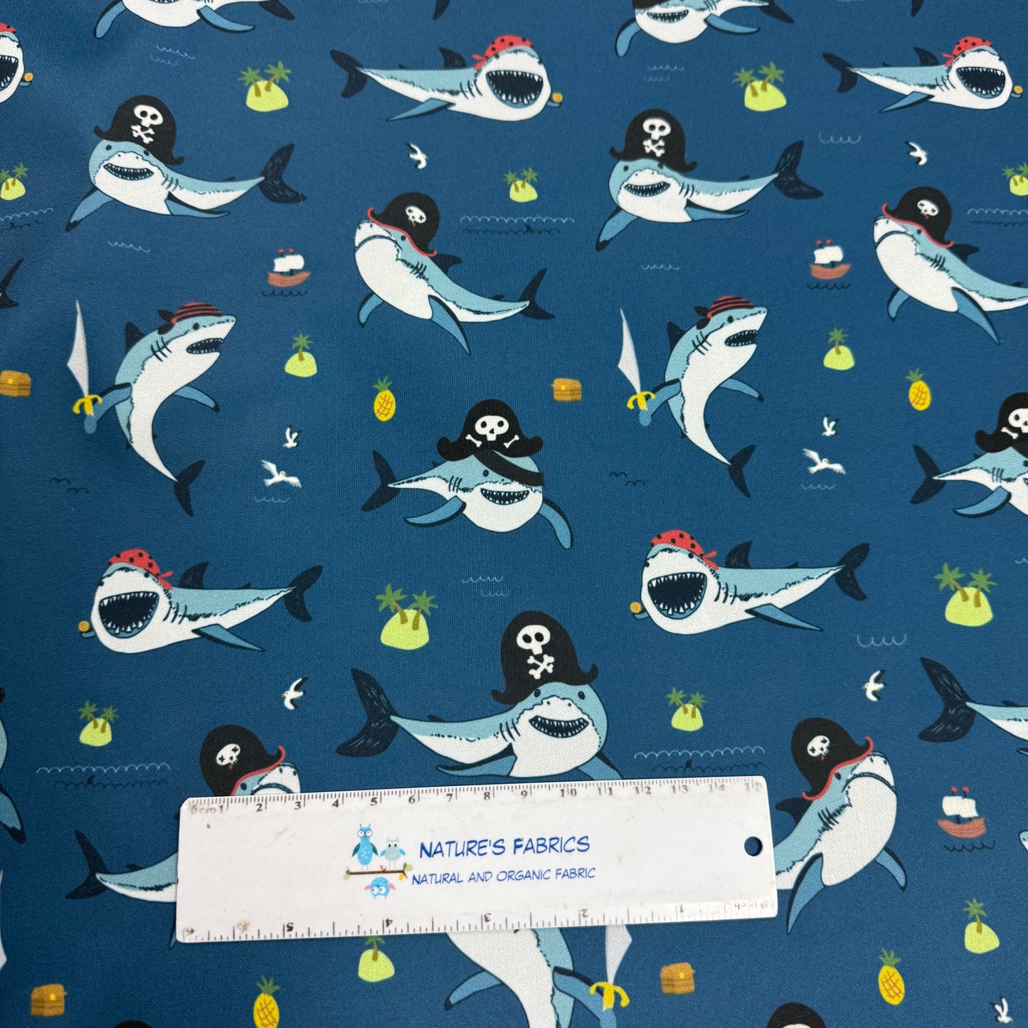 Pirate Sharks on 1 mil PUL Fabric