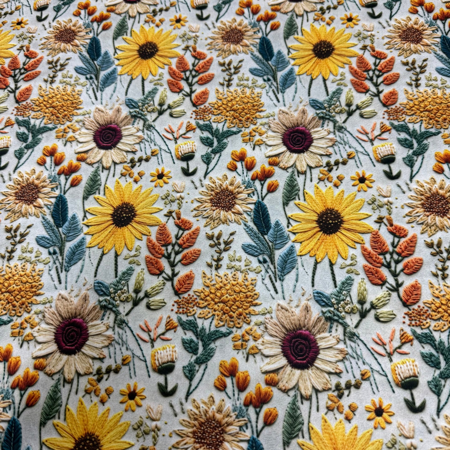 Embroidered Sunflowers 1 mil PUL Fabric - Made in the USA
