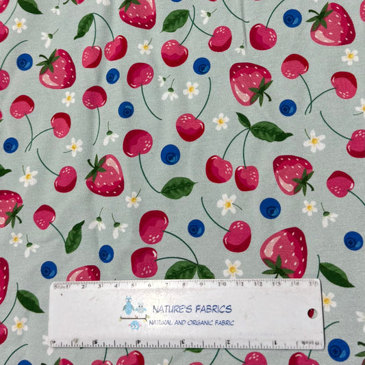 Berries on Mint on Bamboo Stretch French Terry Fabric