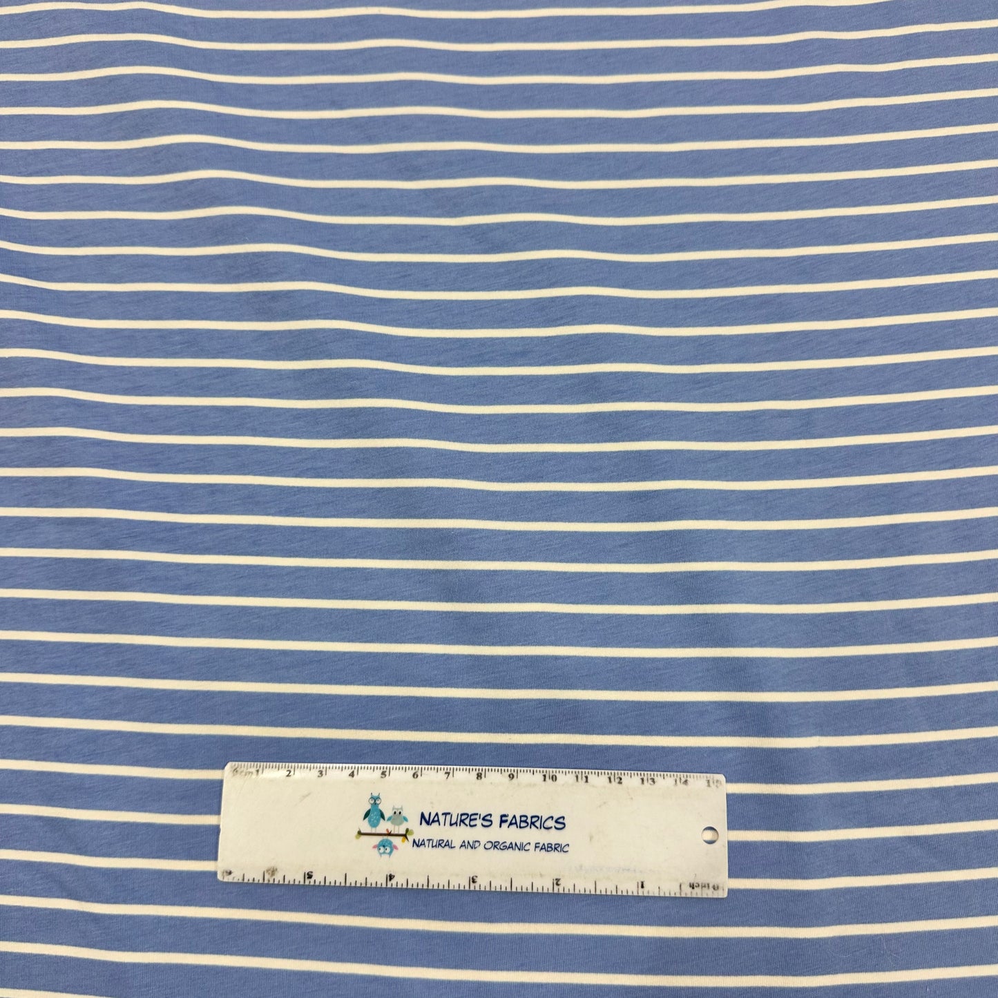 Blue and Off White Stripes on Supima Cotton/Spandex Jersey Fabric