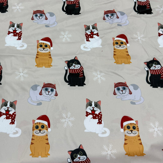 Christmas Cats on 1 mil PUL Fabric - Made in China- Seconds