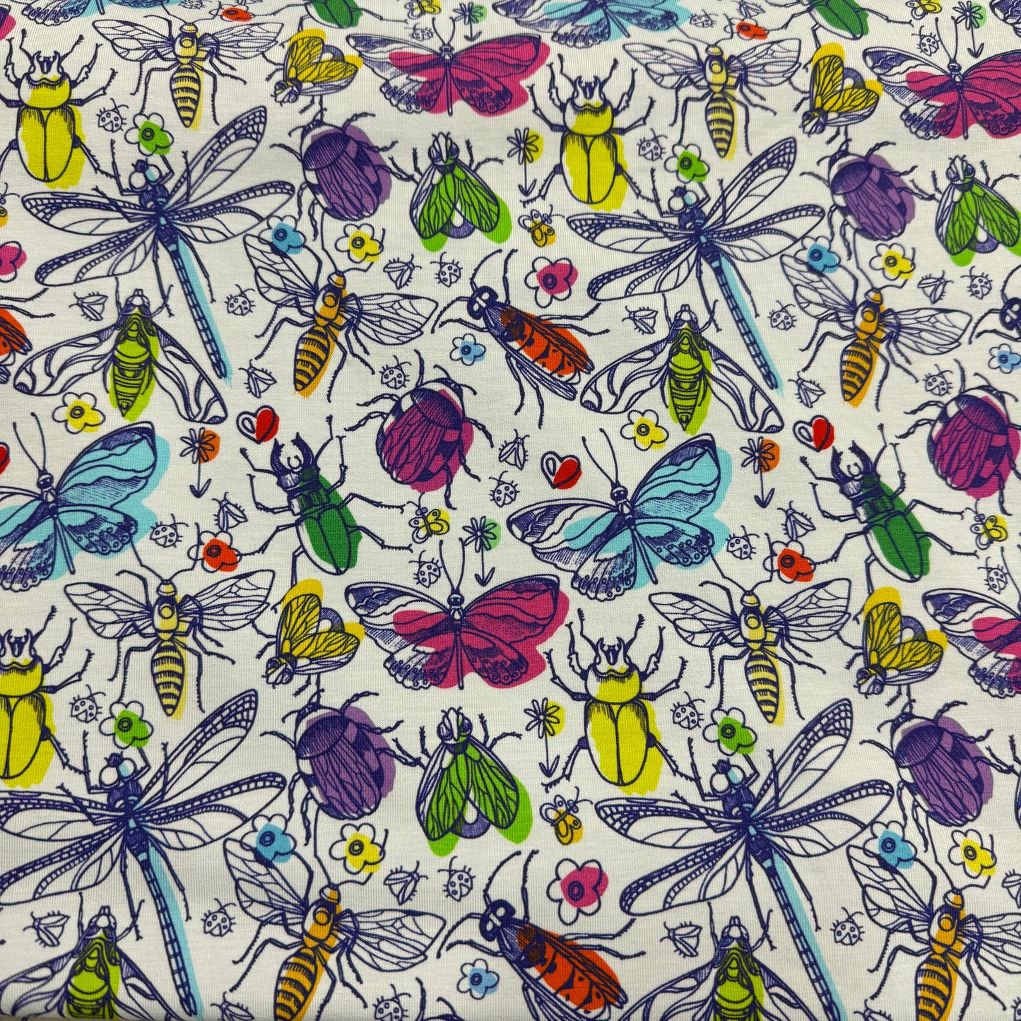 Backyard Bugs on Bamboo/Spandex Jersey Fabric