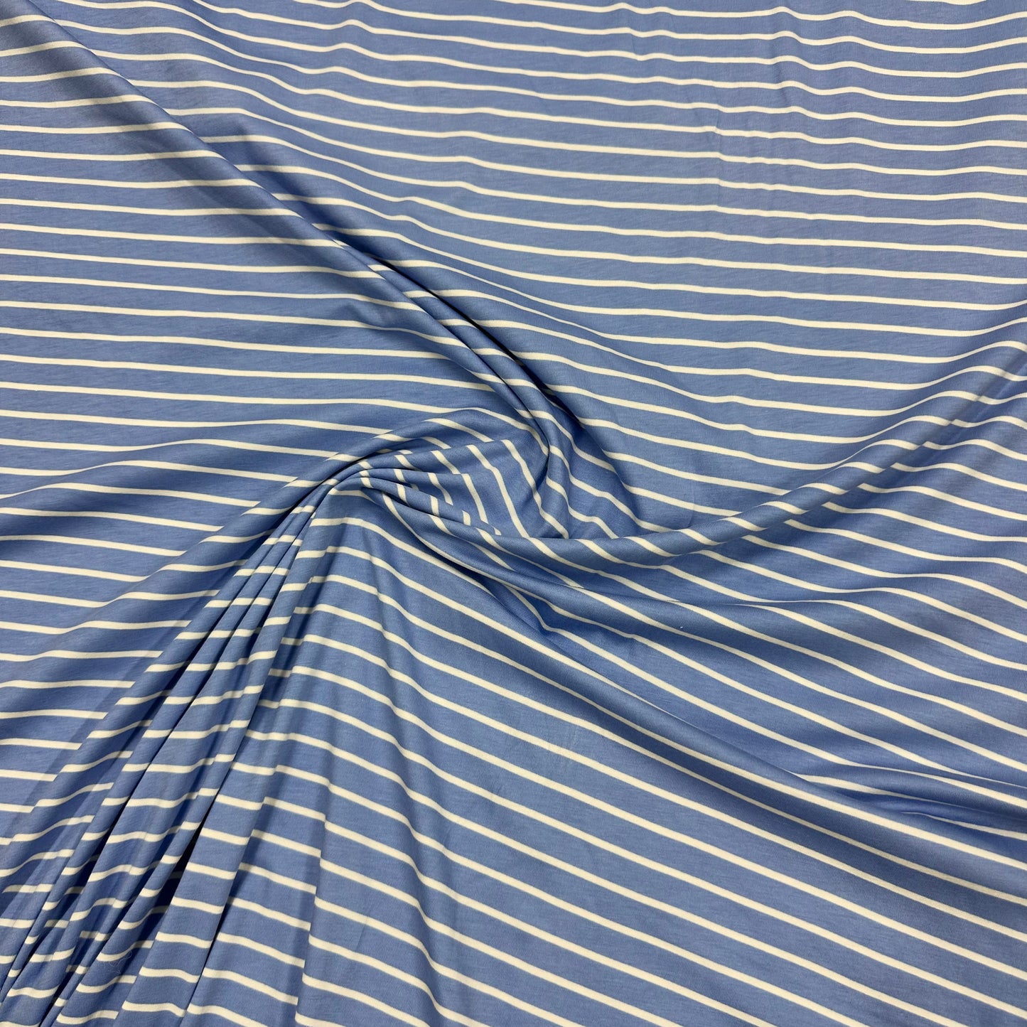 Blue and Off White Stripes on Supima Cotton/Spandex Jersey Fabric