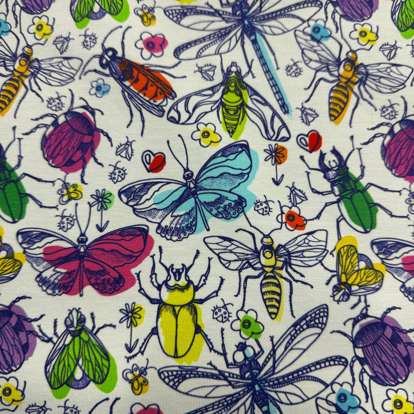 Backyard Bugs on Bamboo/Spandex Jersey Fabric