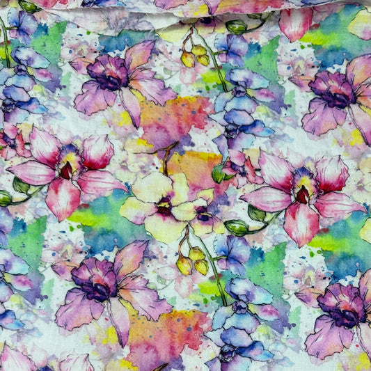 Wild Orchids on Double Gauze Muslin Fabric