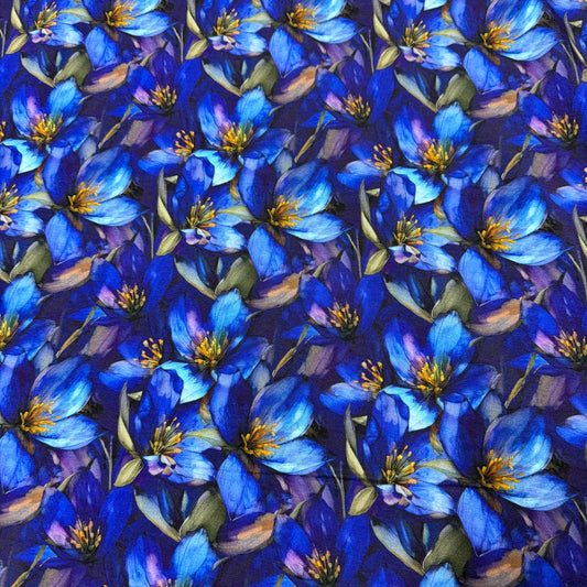 Sapphire Gentians on Bamboo Stretch French Terry Fabric