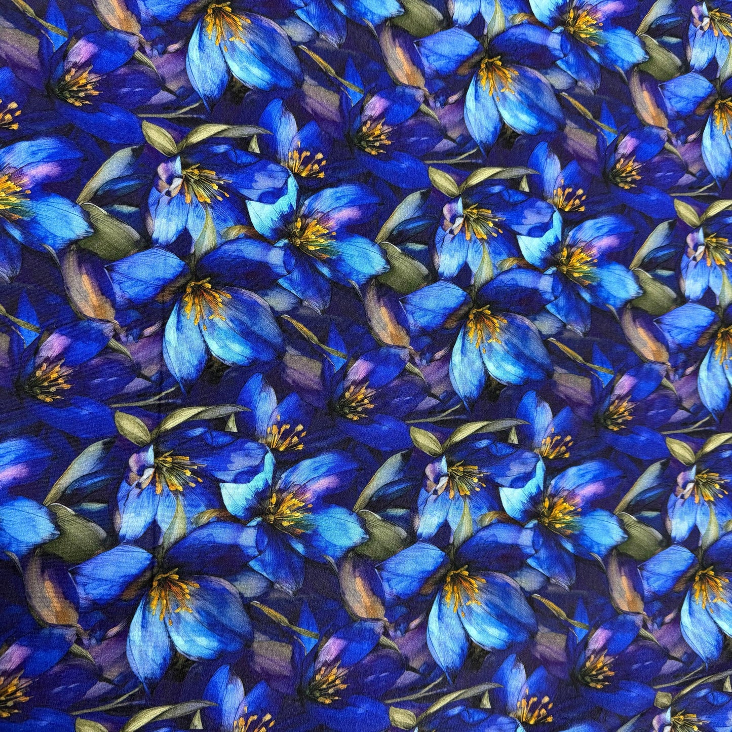 Sapphire Gentians on Bamboo/Spandex Jersey Fabrics