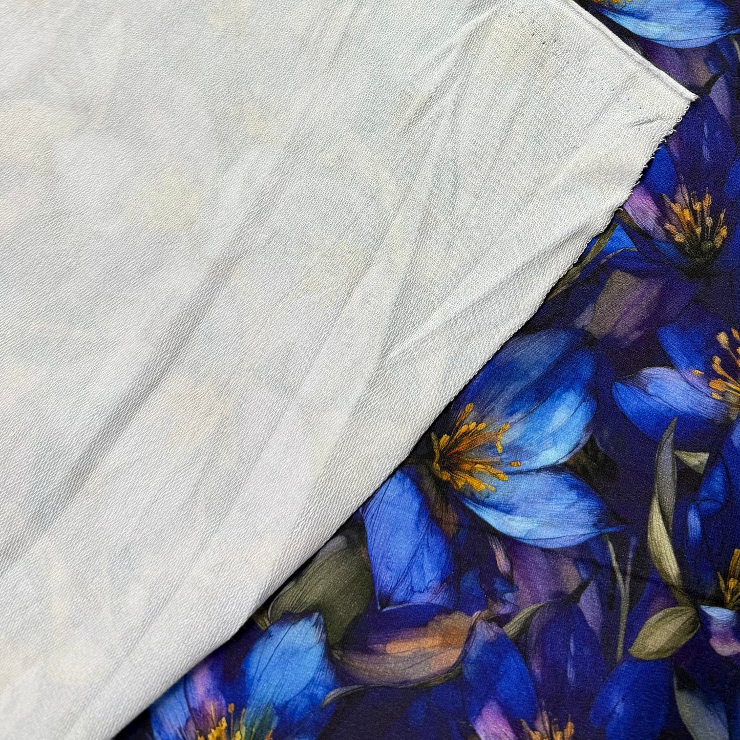 Sapphire Gentians on Organic Cotton Stretch French Terry Fabric