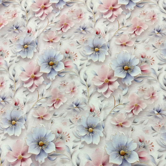 Pastel Floral on Bamboo Stretch French Terry Fabric