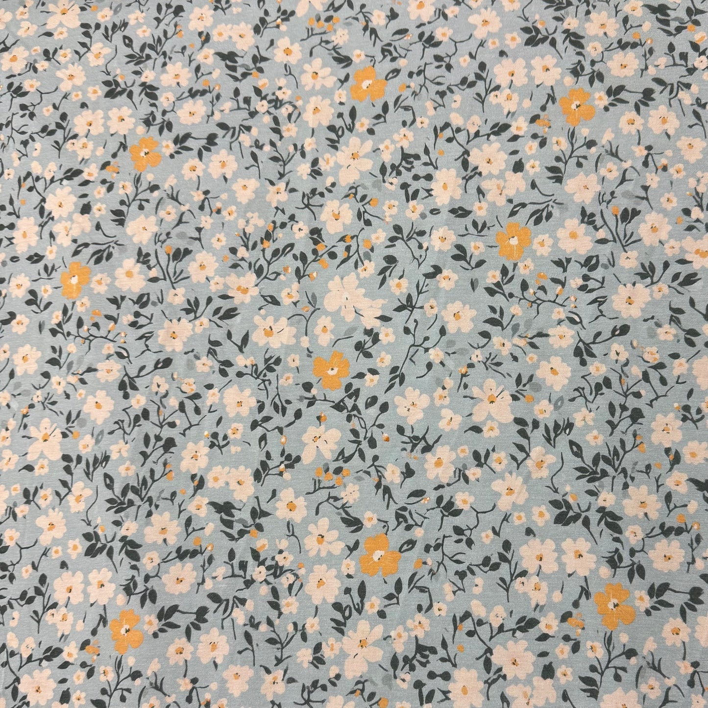 Vintage Floral on Blue Bamboo Stretch French Terry Fabric