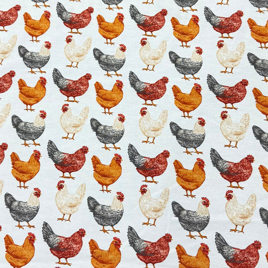 Chickens on Cream Bamboo Stretch French Terry Fabric