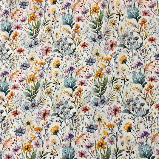 Wildflowers on Ivory Bamboo Stretch French Terry Fabric