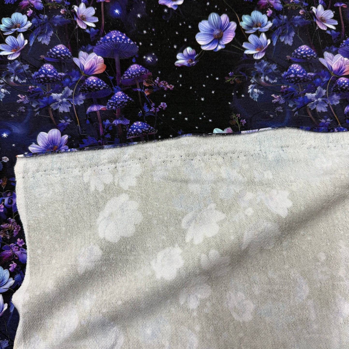 Purple Starry Mushroom Garden on Organic Cotton Stretch French Terry Fabrics