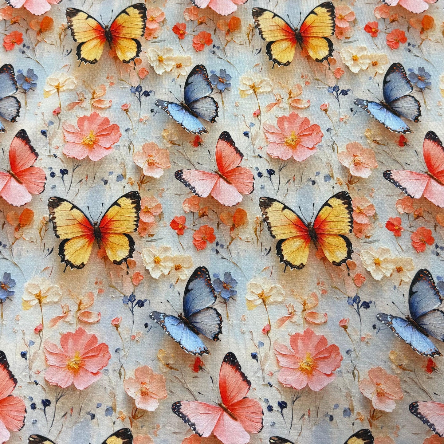 Butterflies and Flowers on Bamboo/Spandex Jersey Fabrics