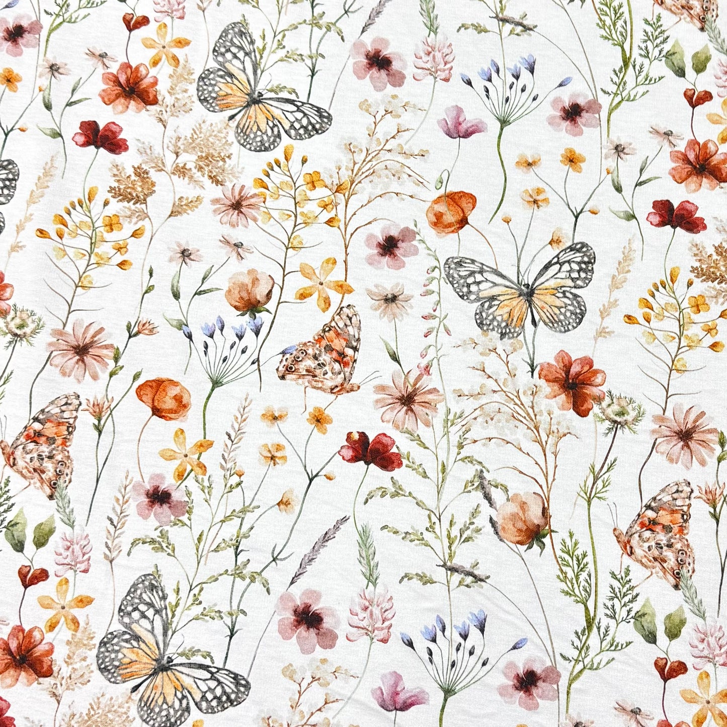 Butterfly Field on Organic Cotton Stretch French Terry Fabrics