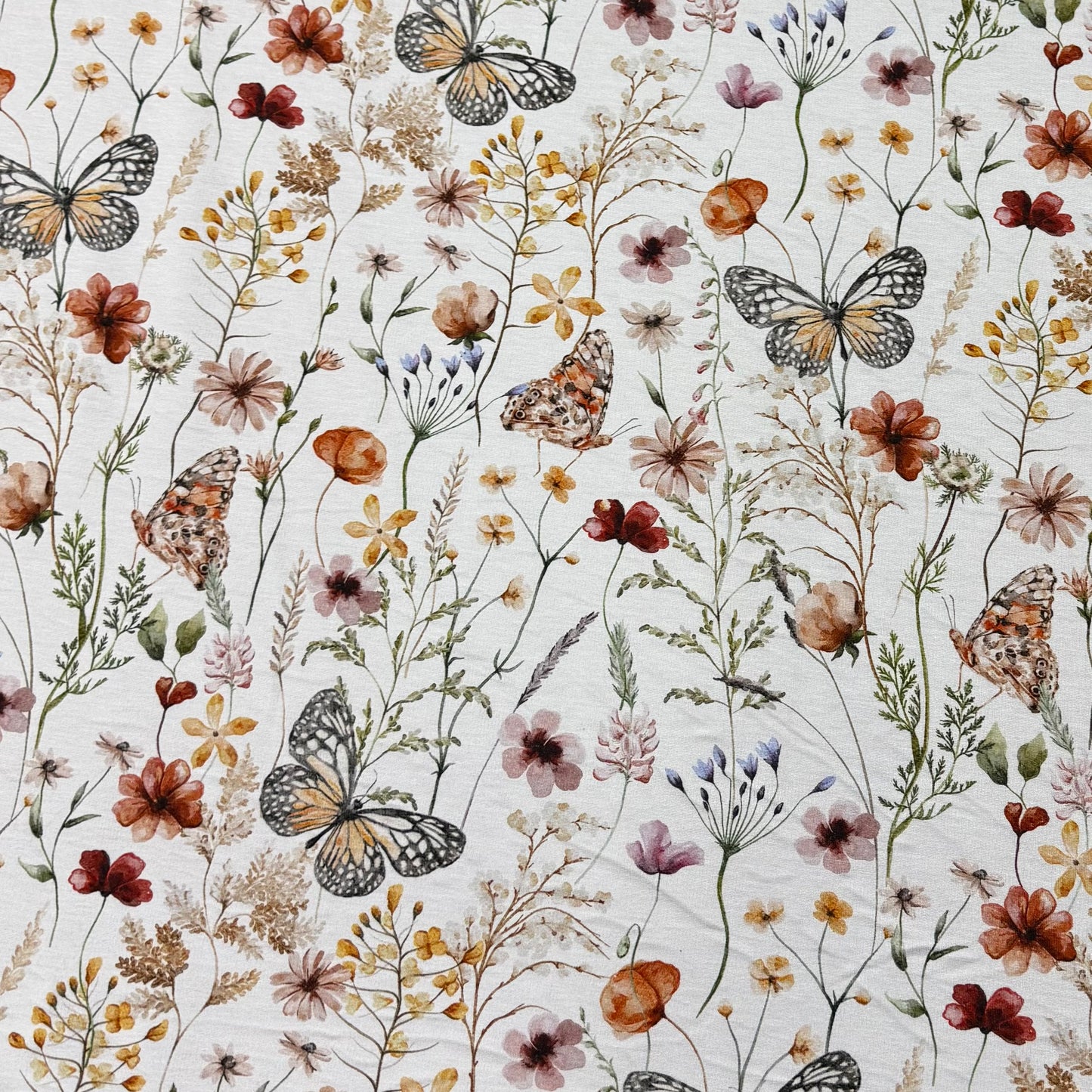 Butterfly Field on Organic Cotton Stretch French Terry Fabrics