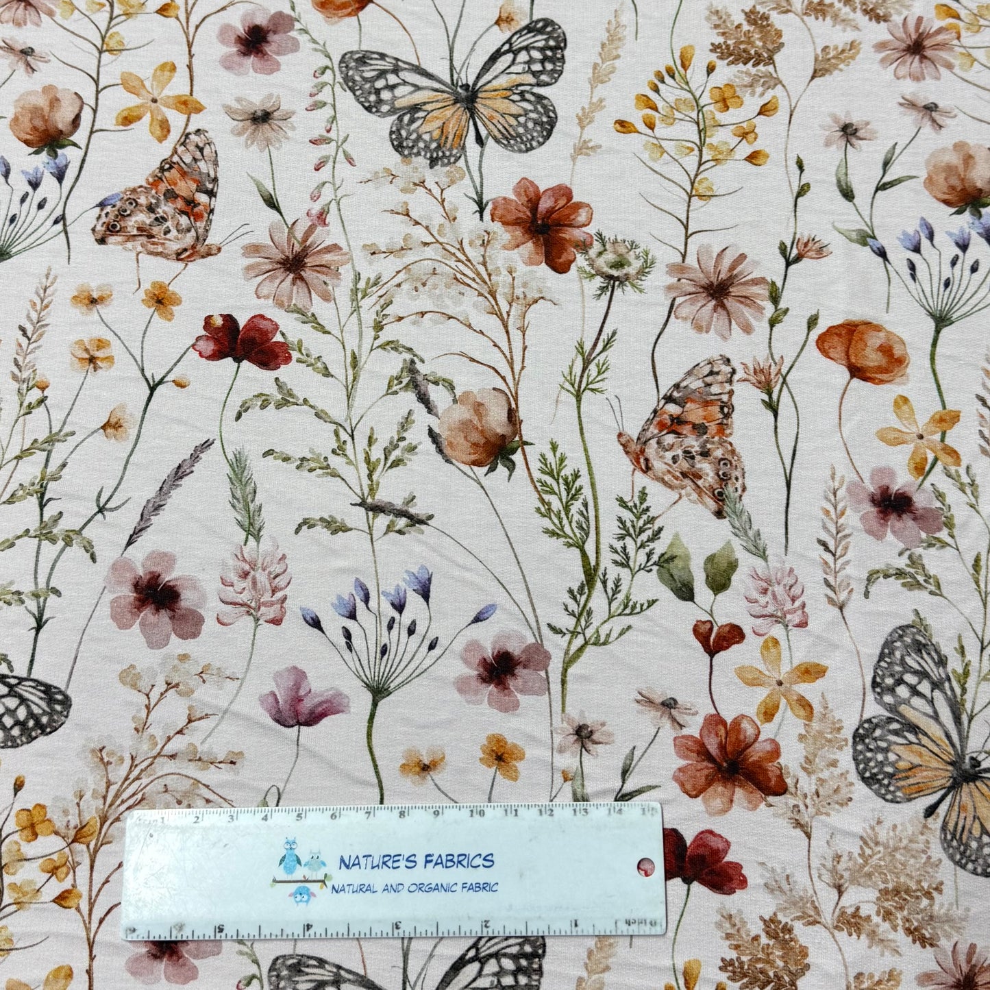 Butterfly Field on Organic Cotton Stretch French Terry Fabrics