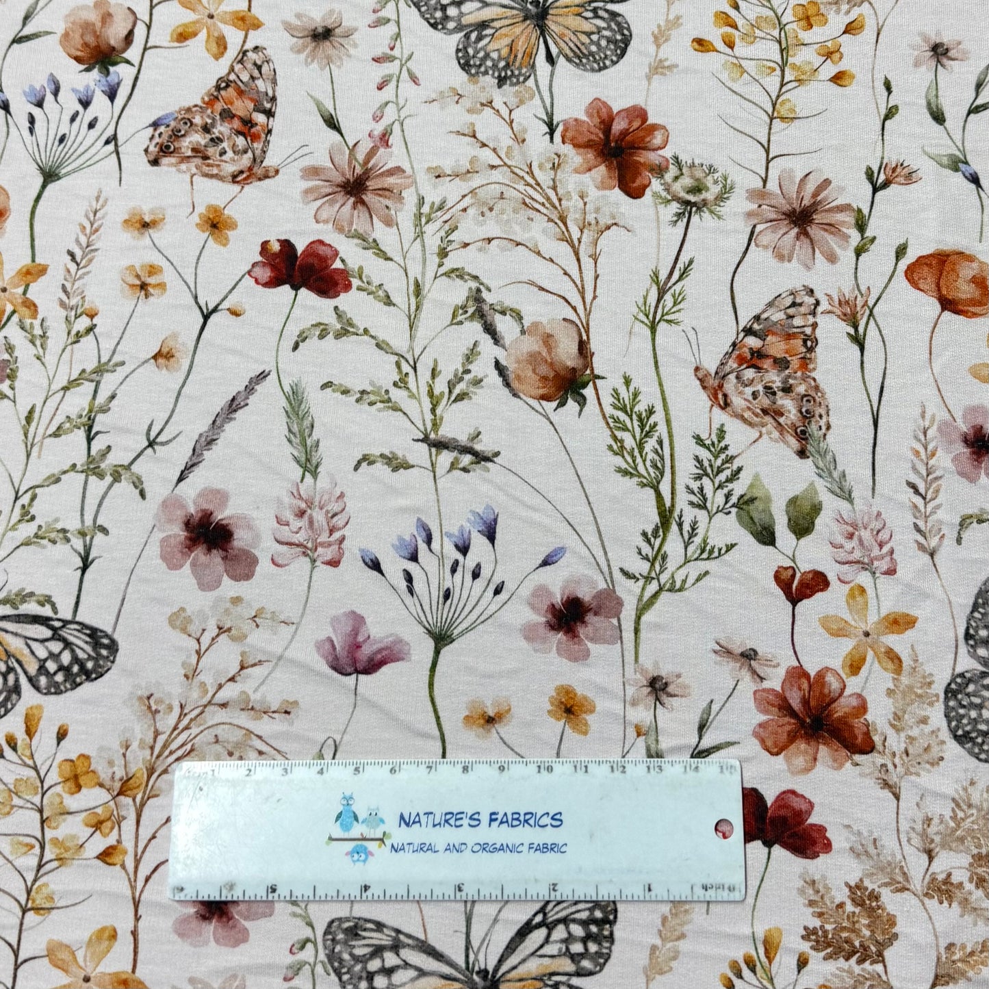 Butterfly Field on Organic Cotton Stretch French Terry Fabrics