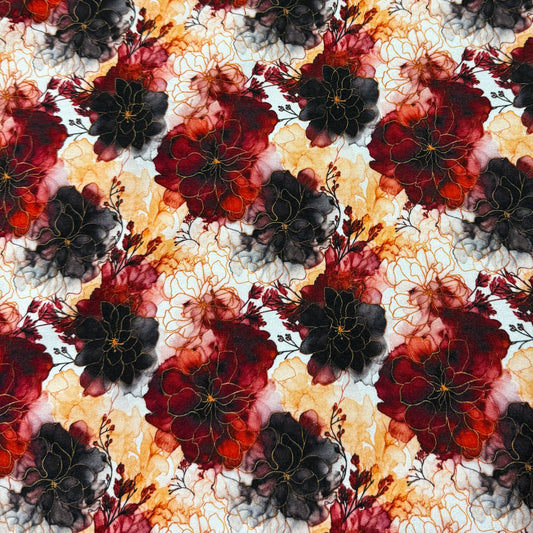 Autumn Watercolor Flowers on Bamboo Stretch French Terry Fabric