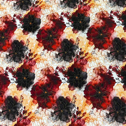 Autumn Watercolor Flowers on Organic Cotton/Spandex Jersey Fabric