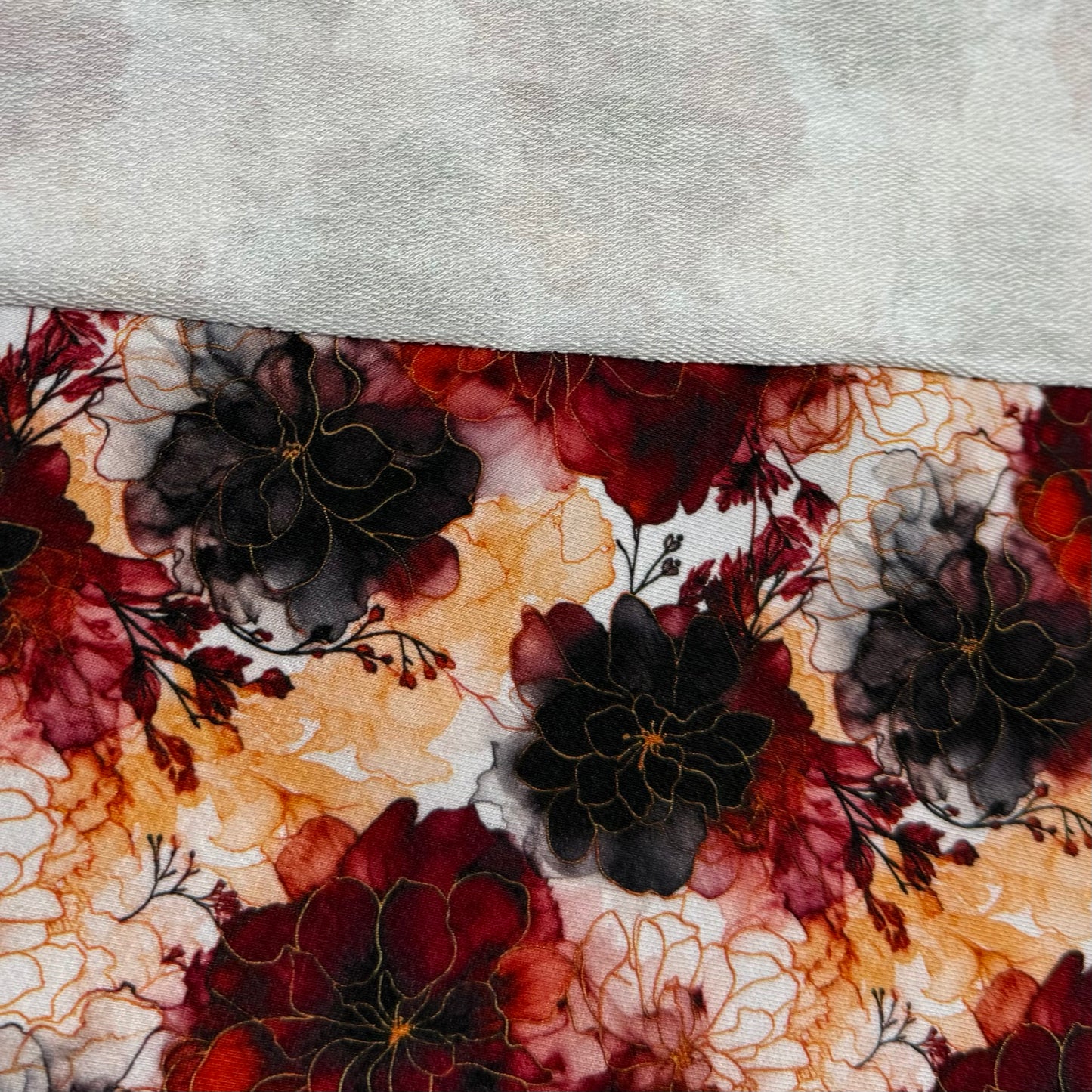 Autumn Watercolor Flowers on Organic Cotton Stretch French Terry Fabric