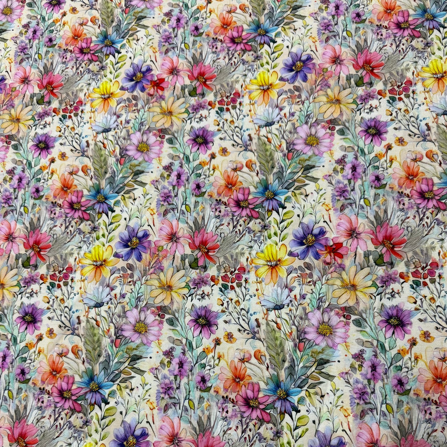 Rainbow Wildflowers on Bamboo Stretch French Terry Fabric