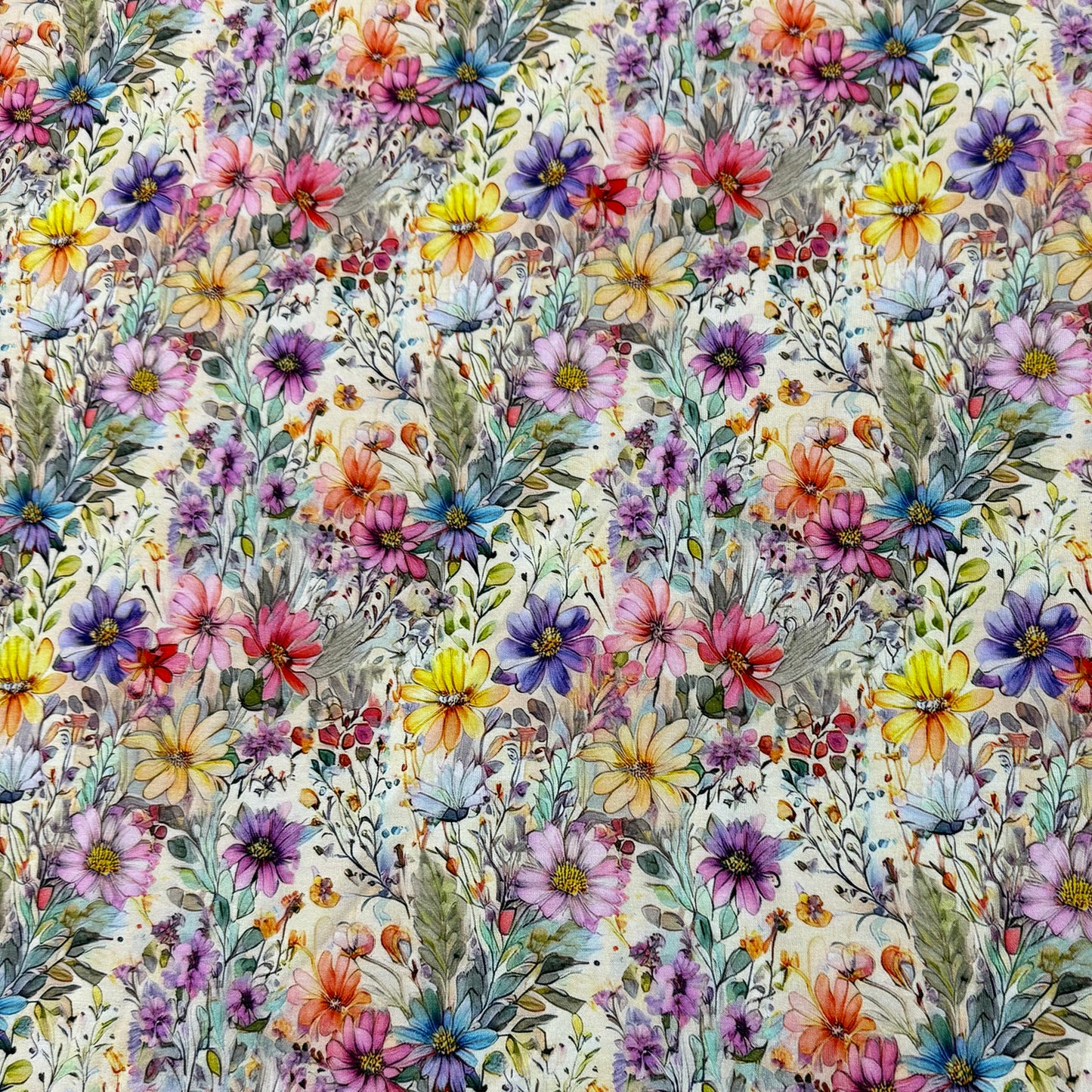 Rainbow Wildflowers on Bamboo Stretch French Terry Fabric