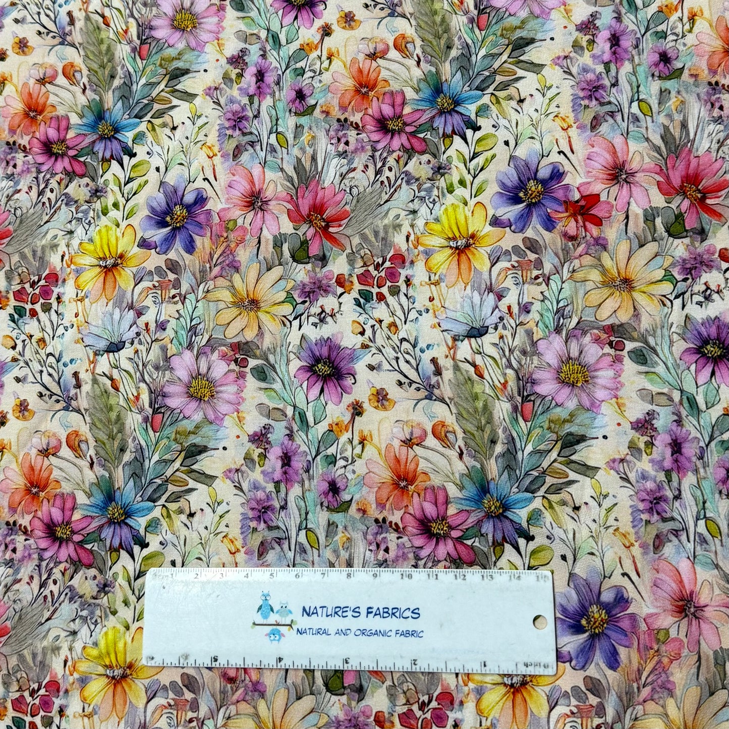 Rainbow Wildflowers on Bamboo Stretch French Terry Fabric