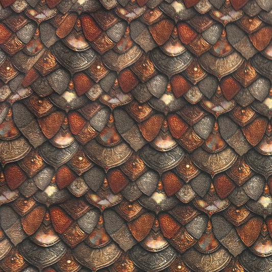 Gold and Brown Metal Scales on Bamboo Stretch French Terry Fabric