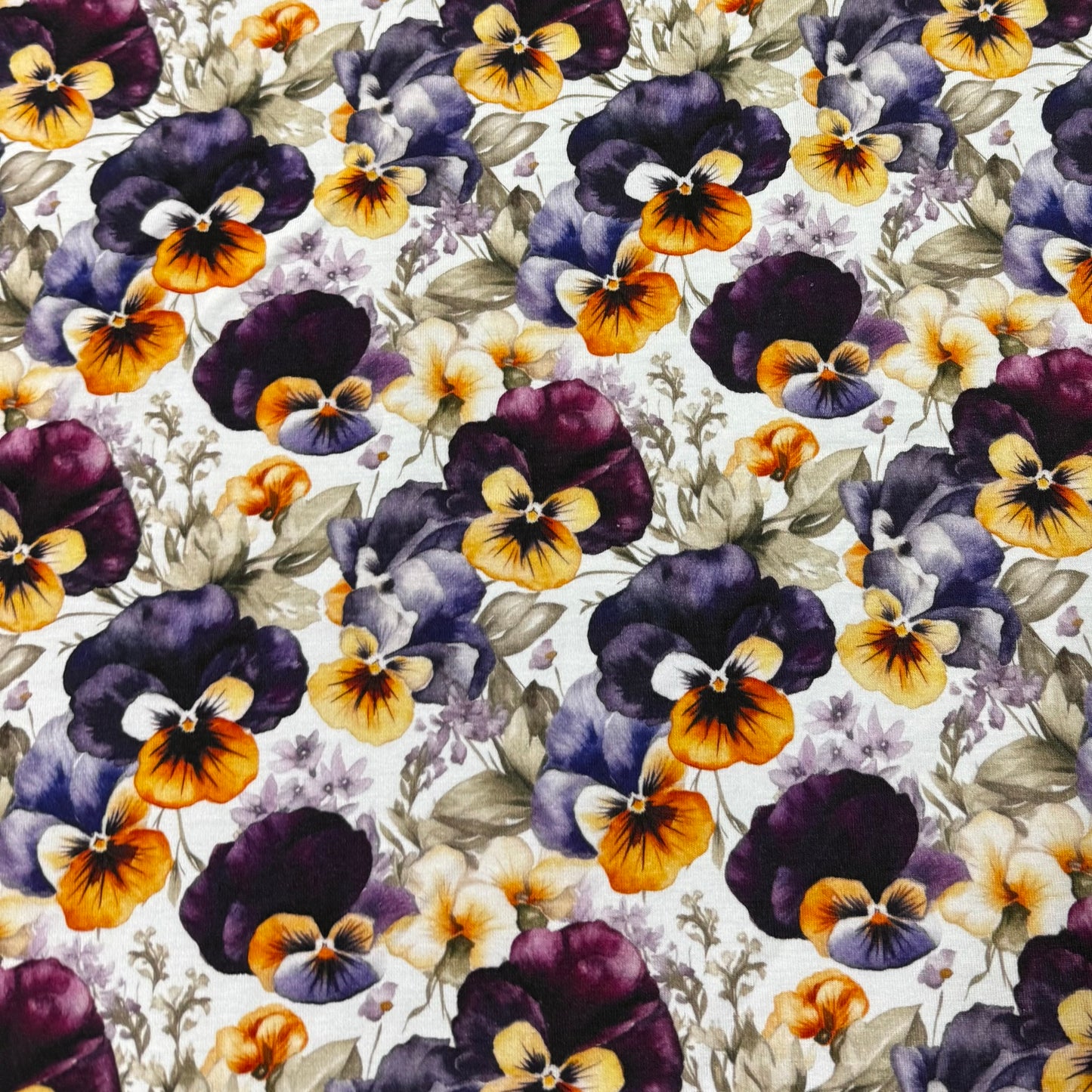 Pansies on Bamboo Stretch French Terry Fabric