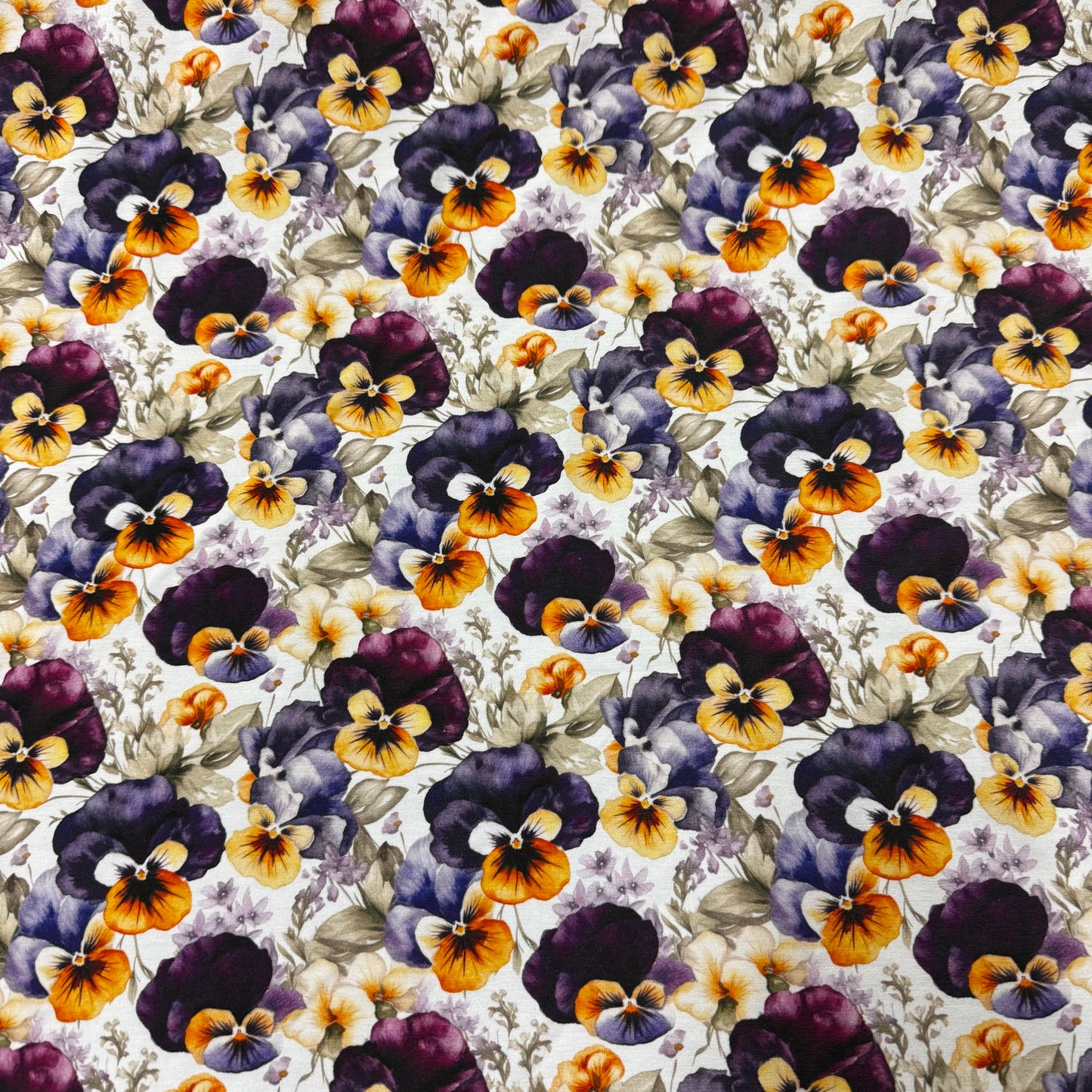 Pansies on Organic Cotton Stretch French Terry Fabric