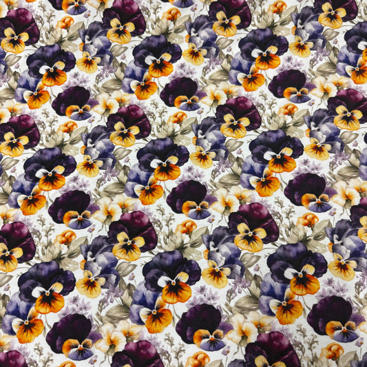 Pansies on Organic Cotton Stretch French Terry Fabric