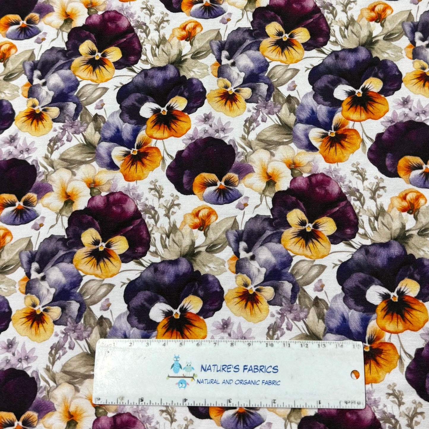 Pansies on Bamboo Stretch French Terry Fabric