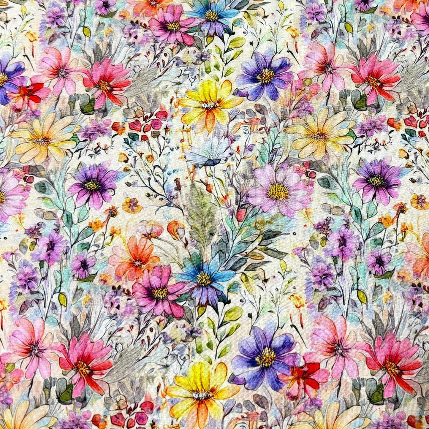 Rainbow Wildflowers on Organic Cotton/Spandex Jersey Fabric
