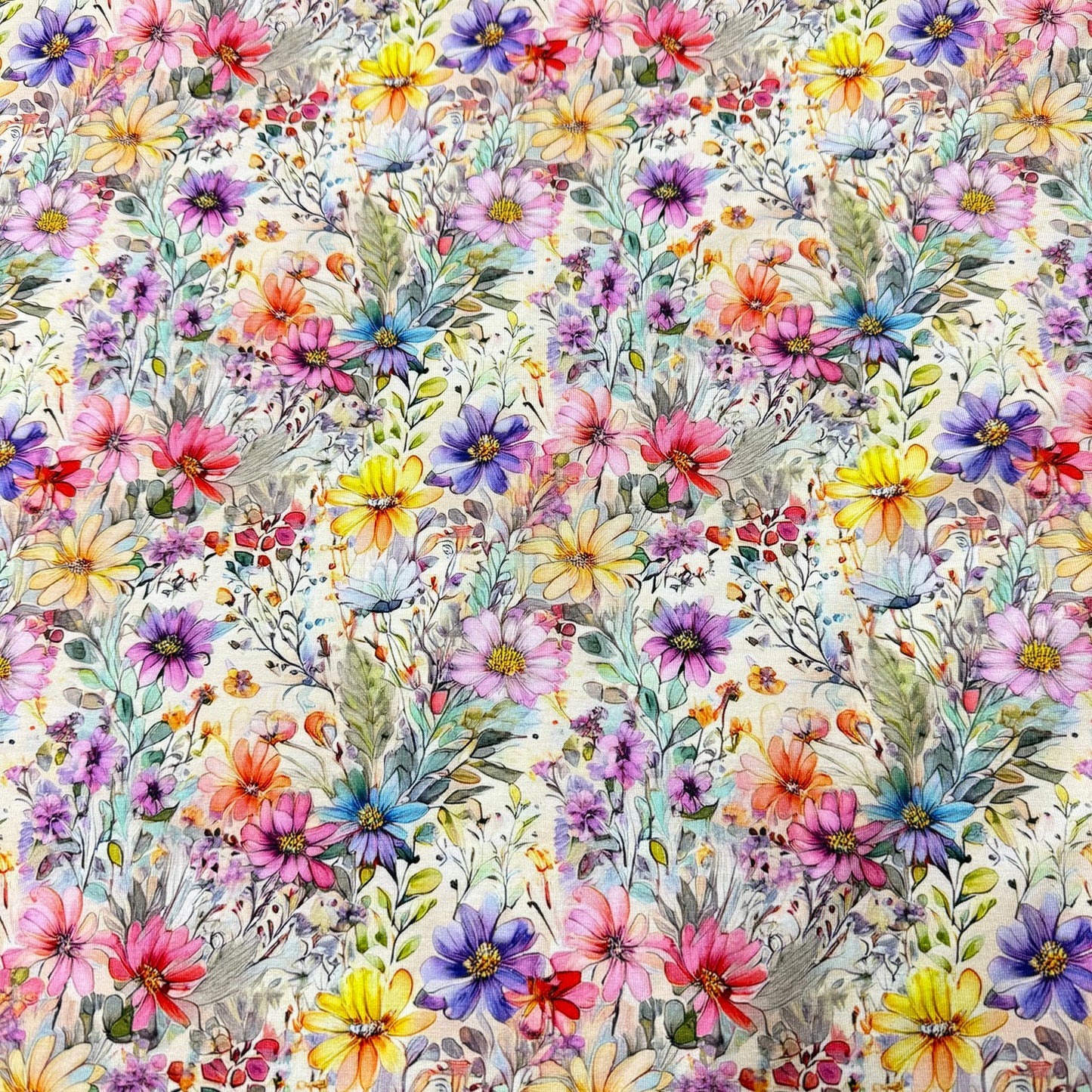 Rainbow Wildflowers on Organic Cotton/Spandex Jersey Fabric