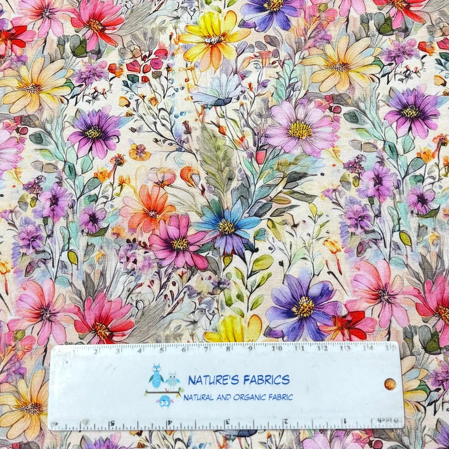 Rainbow Wildflowers on Organic Cotton/Spandex Jersey Fabric