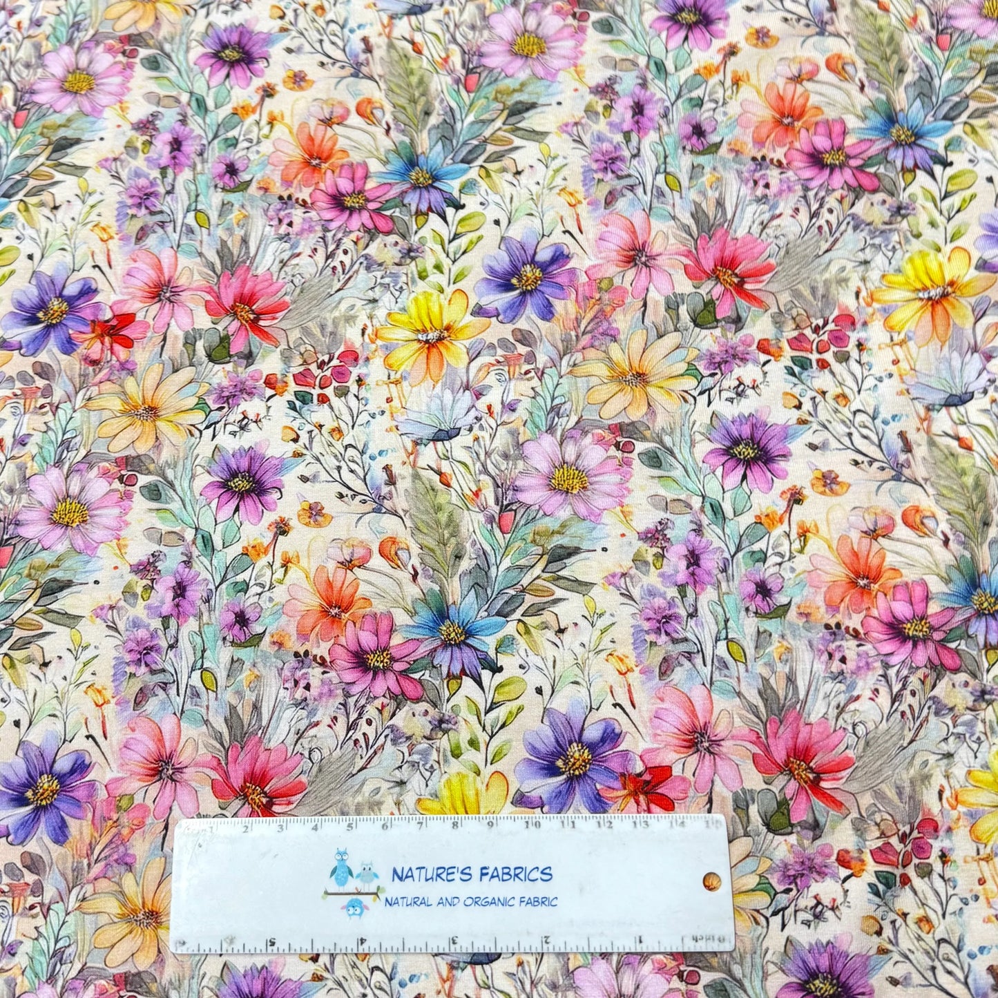 Rainbow Wildflowers on Organic Cotton/Spandex Jersey Fabric