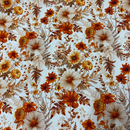 Orange Fall Flowers on Bamboo/Spandex Jersey Fabrics