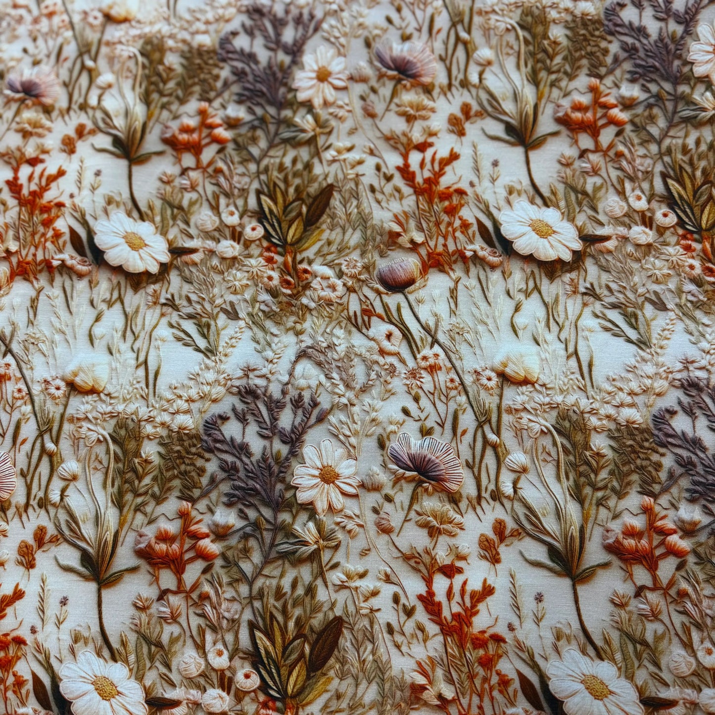 Embroidered Antique Flowers on Bamboo/Spandex Jersey Fabric