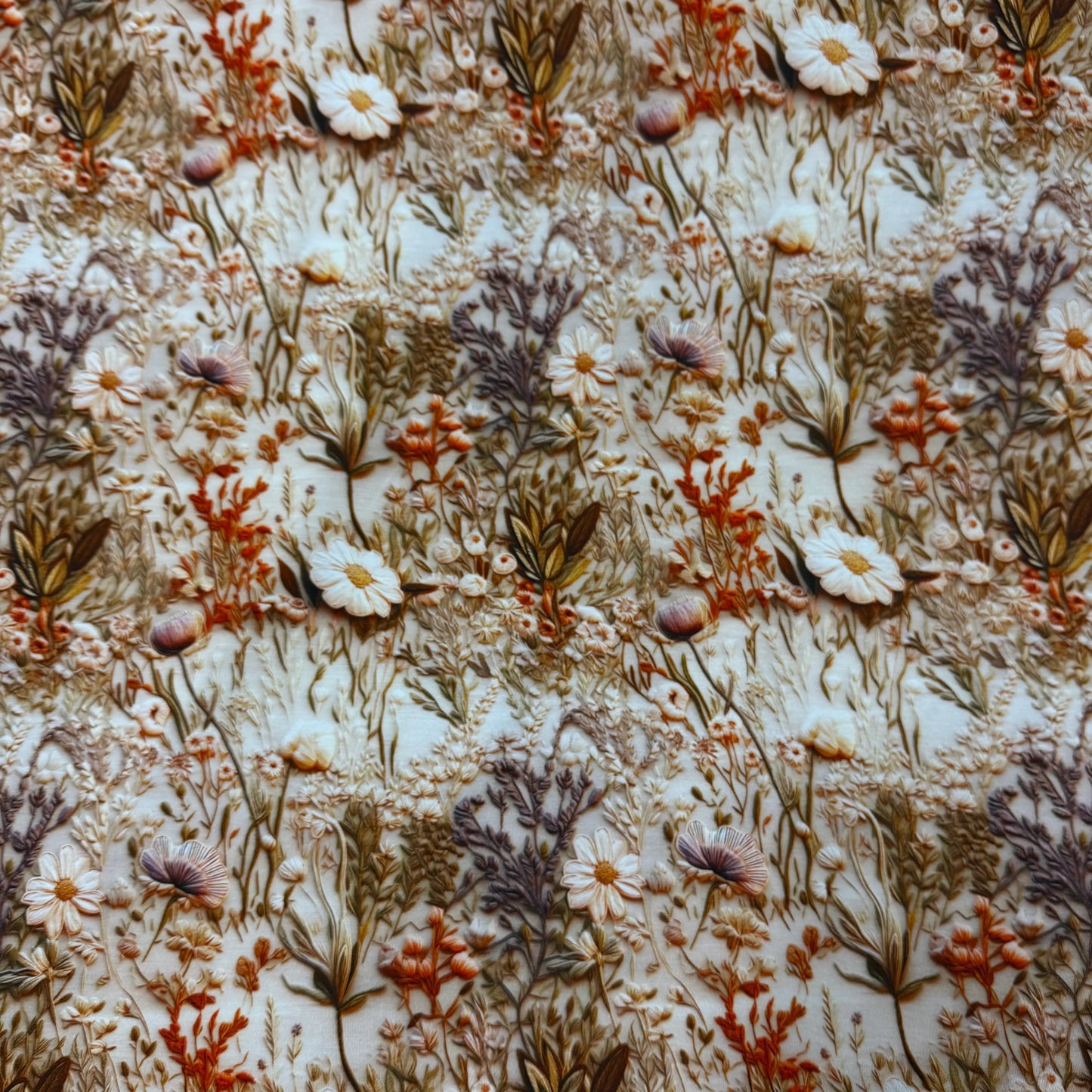 Embroidered Antique Flowers on Bamboo/Spandex Jersey Fabric