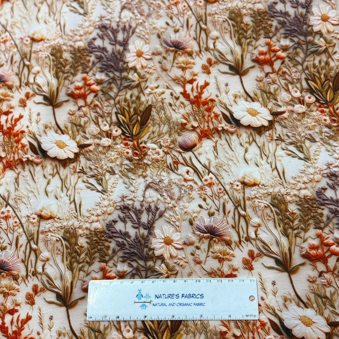 Embroidered Antique Flowers on Bamboo/Spandex Jersey Fabric