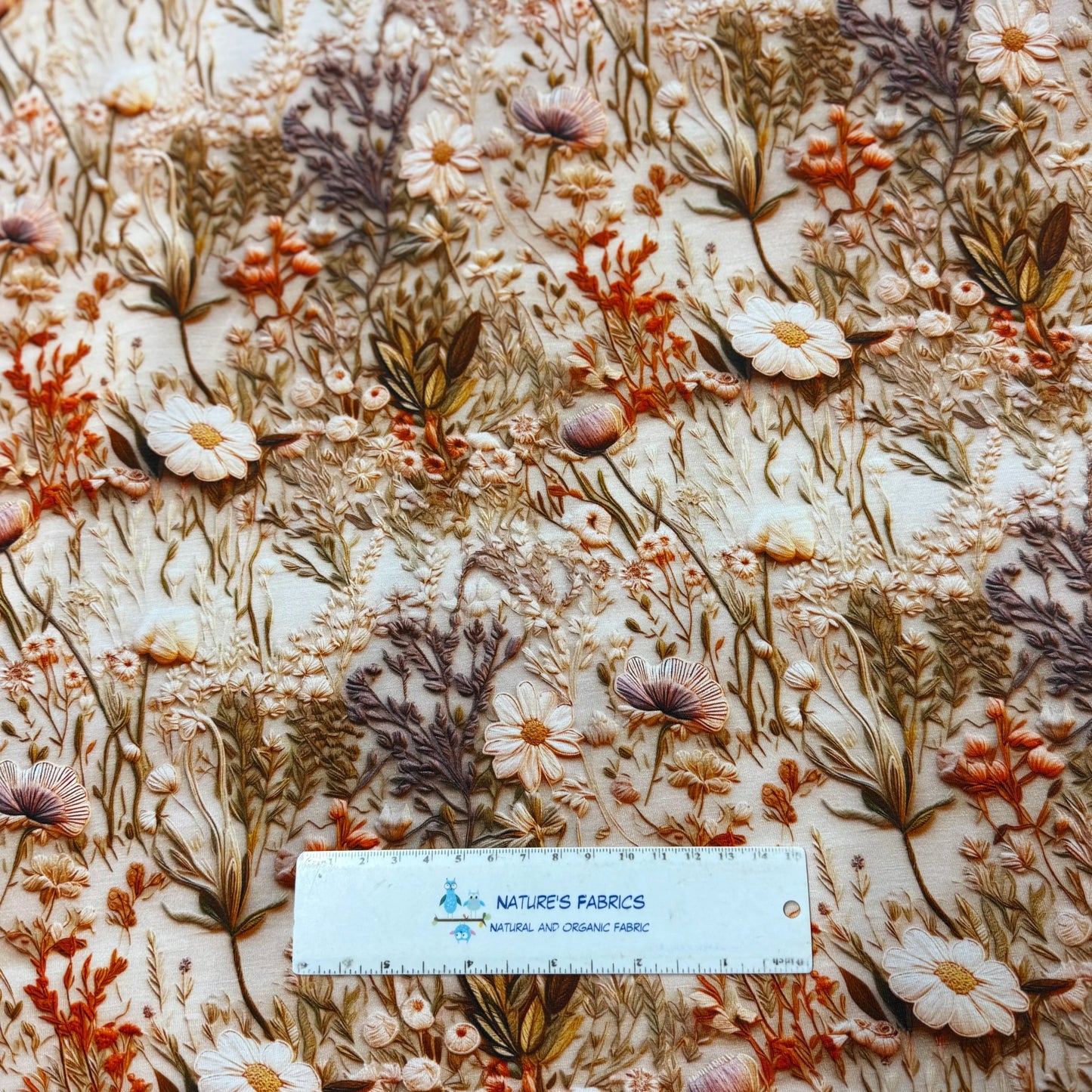 Embroidered Antique Flowers on Bamboo/Spandex Jersey Fabric