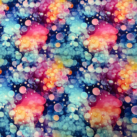 Rainbow Iridescent Bubbles on Organic Cotton/Spandex Jersey Fabric