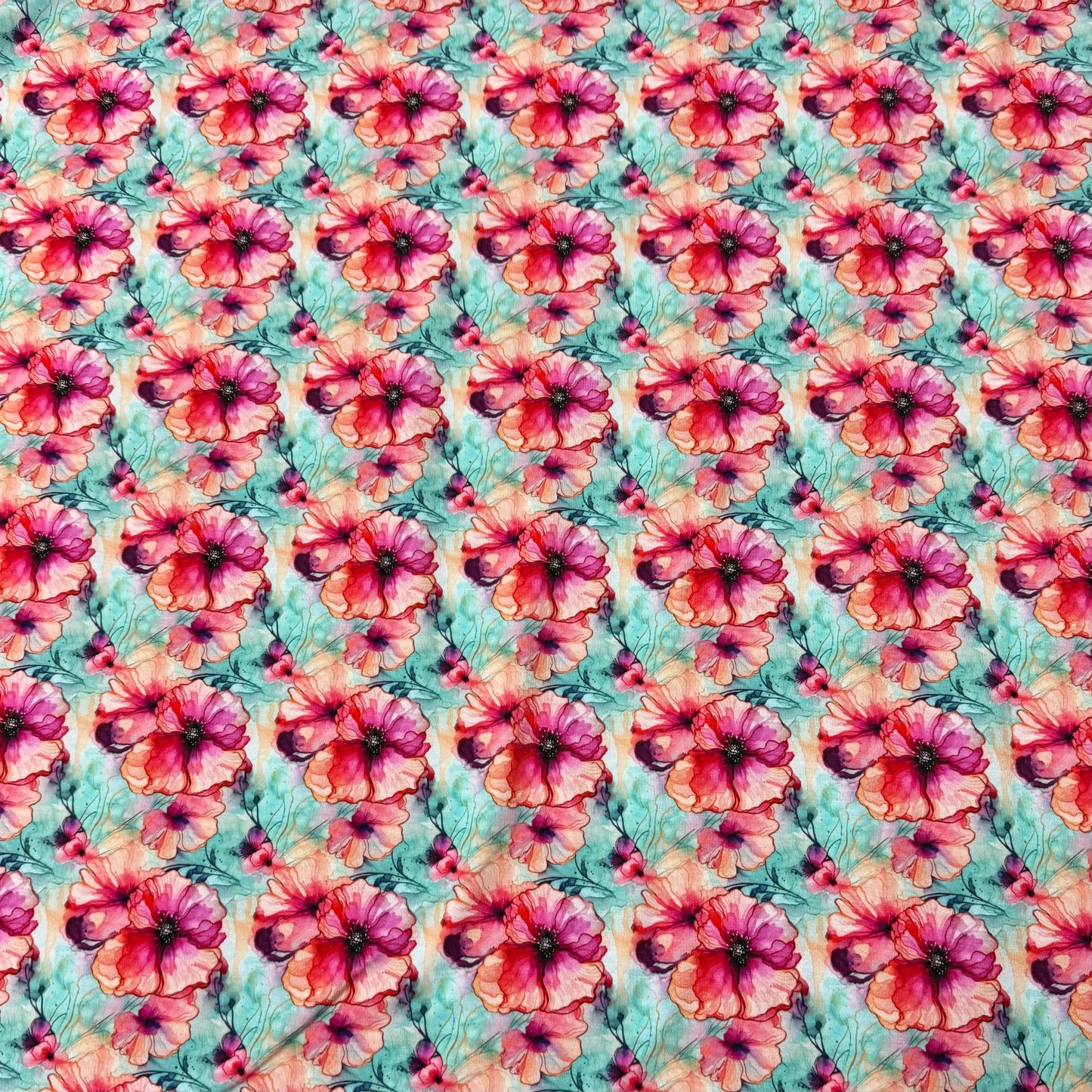 Watercolor Hibiscus on Bamboo/Spandex Jersey Fabrics