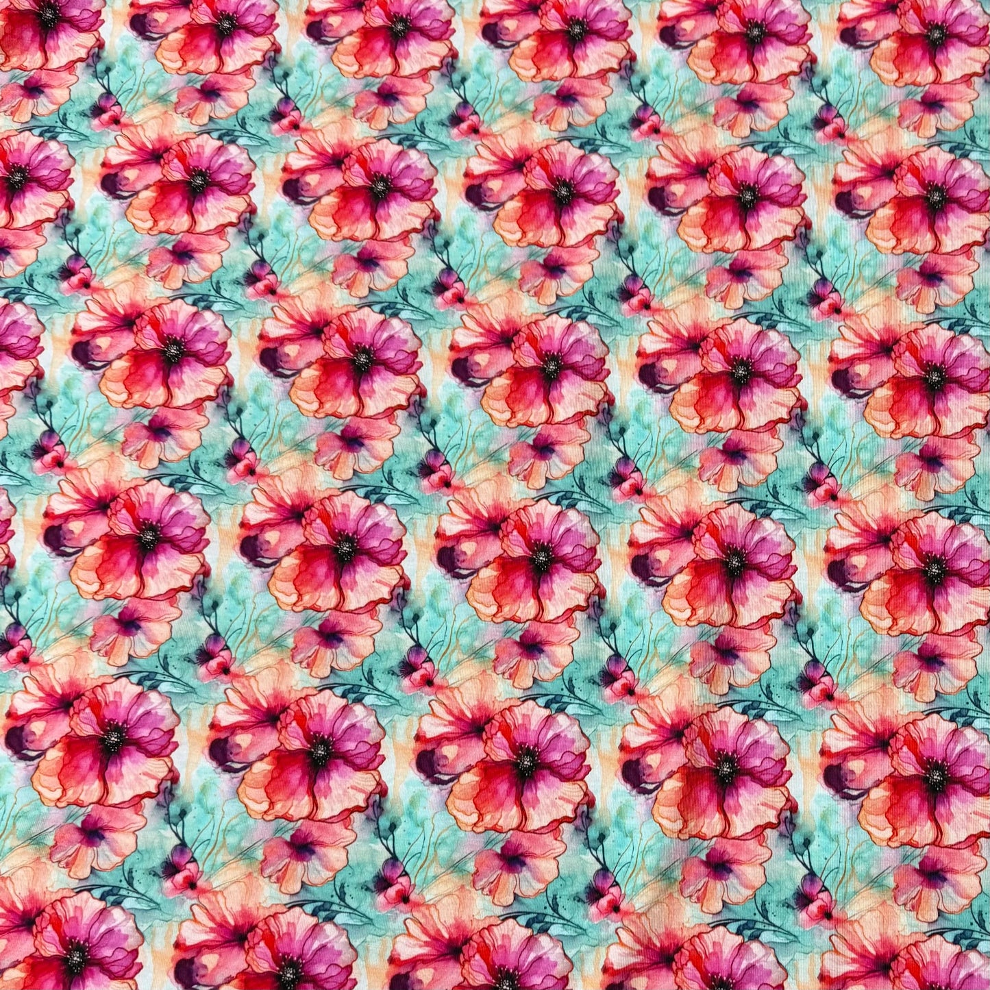 Watercolor Hibiscus on Bamboo/Spandex Jersey Fabrics