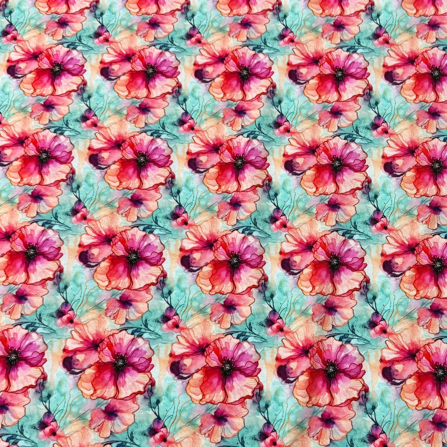 Watercolor Hibiscus on Bamboo/Spandex Jersey Fabrics