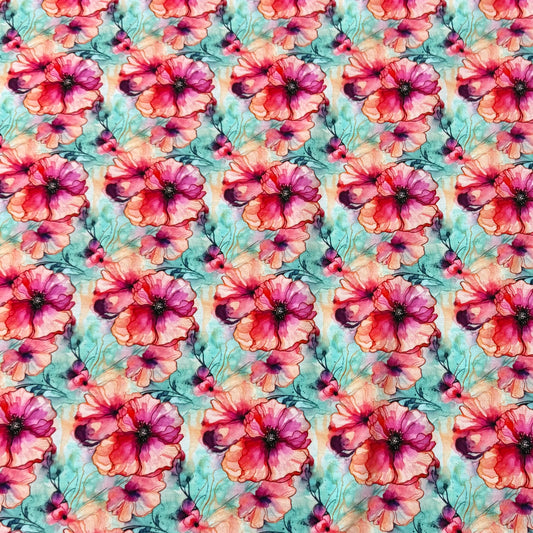 Watercolor Hibiscus on Bamboo/Spandex Jersey Fabrics