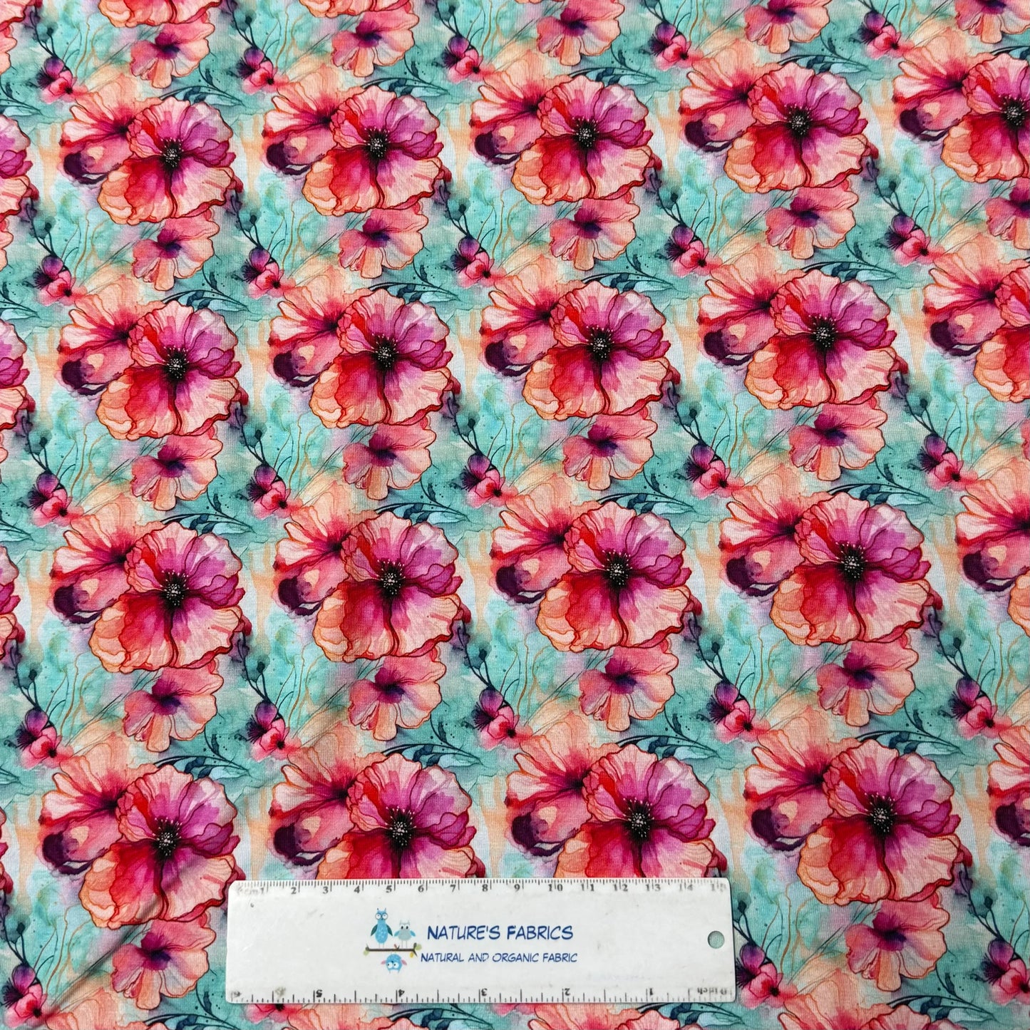 Watercolor Hibiscus on Bamboo/Spandex Jersey Fabrics