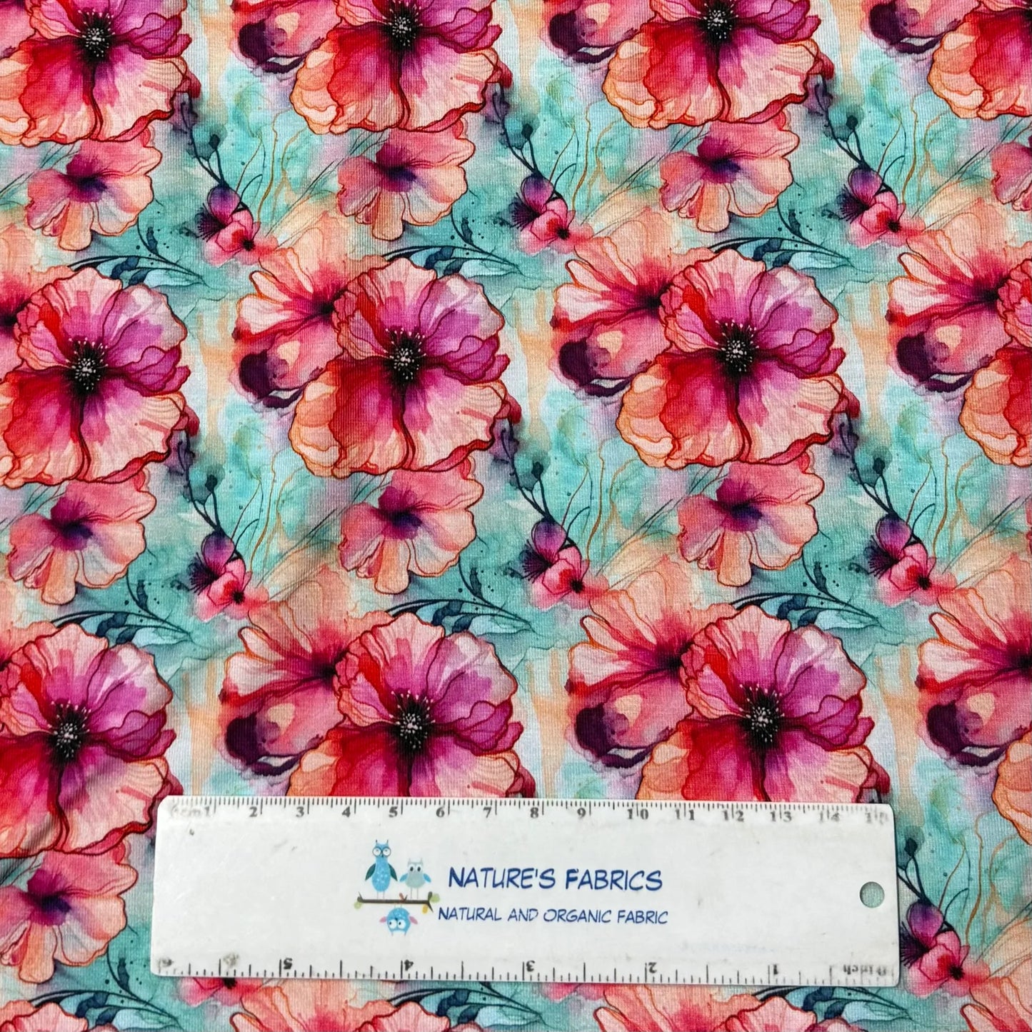 Watercolor Hibiscus on Bamboo/Spandex Jersey Fabrics